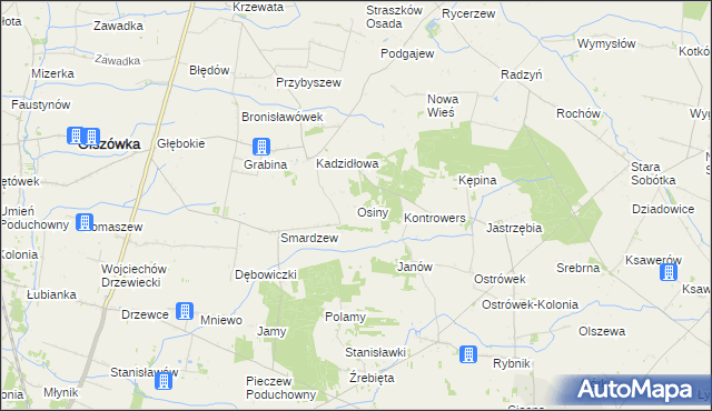 mapa Osiny gmina Grabów, Osiny gmina Grabów na mapie Targeo