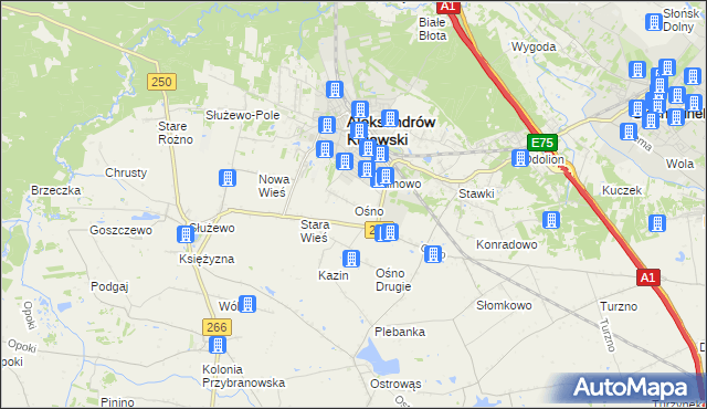 mapa Ośno gmina Aleksandrów Kujawski, Ośno gmina Aleksandrów Kujawski na mapie Targeo