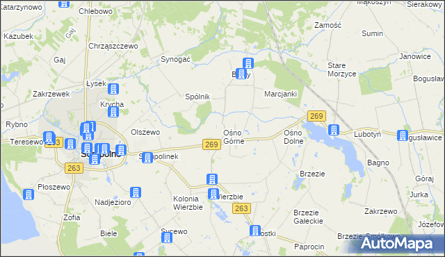 mapa Ośno Górne, Ośno Górne na mapie Targeo