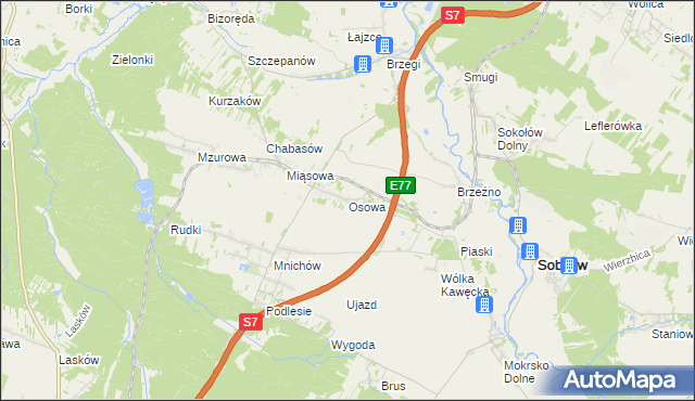 mapa Osowa gmina Sobków, Osowa gmina Sobków na mapie Targeo