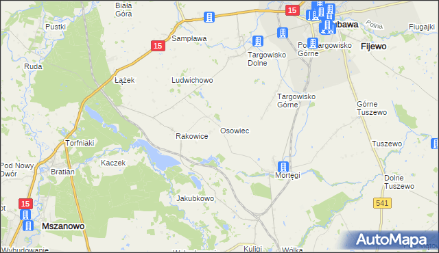mapa Osowiec gmina Lubawa, Osowiec gmina Lubawa na mapie Targeo