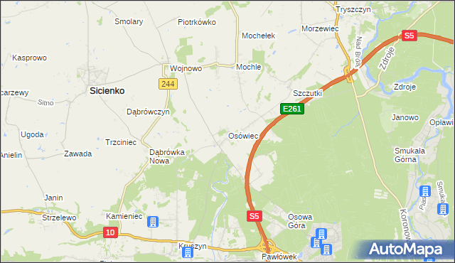 mapa Osówiec gmina Sicienko, Osówiec gmina Sicienko na mapie Targeo