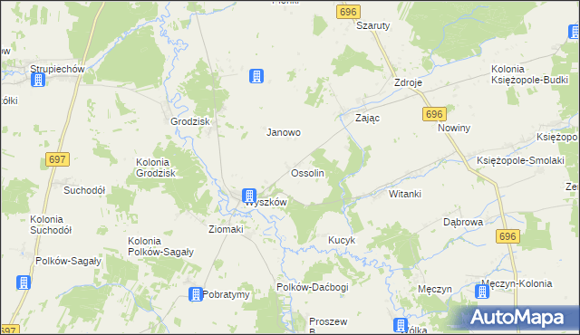mapa Ossolin gmina Liw, Ossolin gmina Liw na mapie Targeo