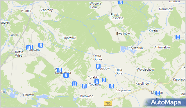 mapa Ostra Górka gmina Krasocin, Ostra Górka gmina Krasocin na mapie Targeo