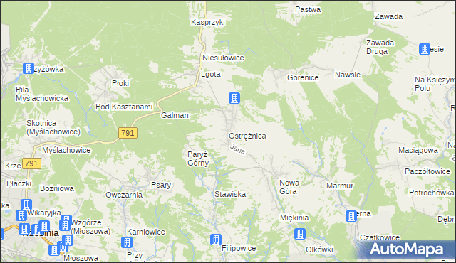 mapa Ostrężnica, Ostrężnica na mapie Targeo