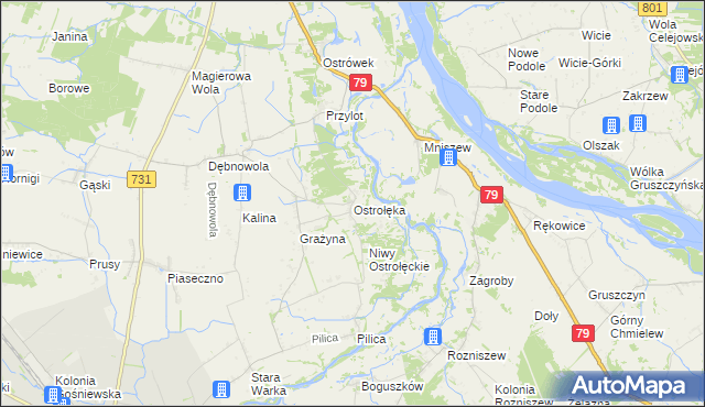 mapa Ostrołęka gmina Warka, Ostrołęka gmina Warka na mapie Targeo