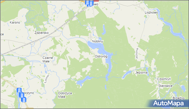 mapa Ostroróg gmina Czaplinek, Ostroróg gmina Czaplinek na mapie Targeo