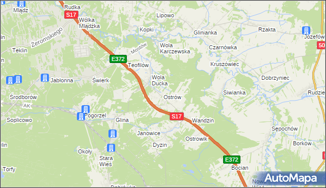 mapa Ostrów gmina Celestynów, Ostrów gmina Celestynów na mapie Targeo