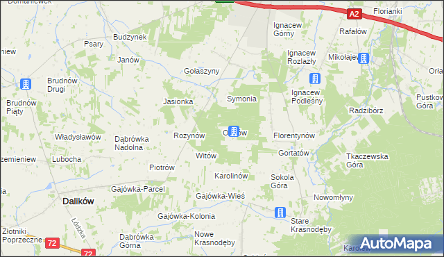 mapa Ostrów gmina Dalików, Ostrów gmina Dalików na mapie Targeo