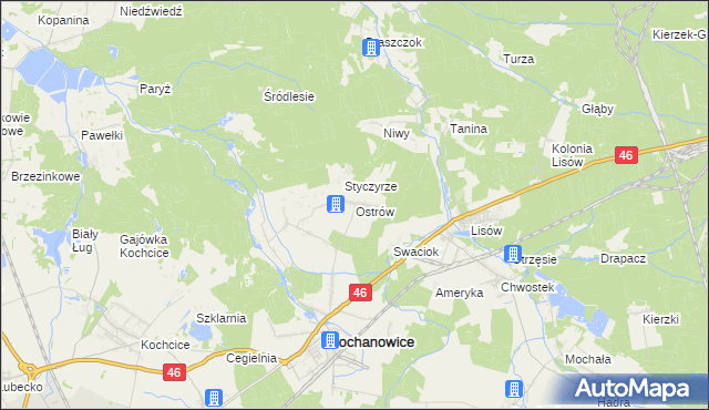 mapa Ostrów gmina Kochanowice, Ostrów gmina Kochanowice na mapie Targeo