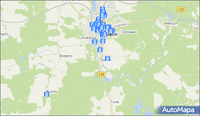 mapa Ostrów gmina Sulęcin, Ostrów gmina Sulęcin na mapie Targeo