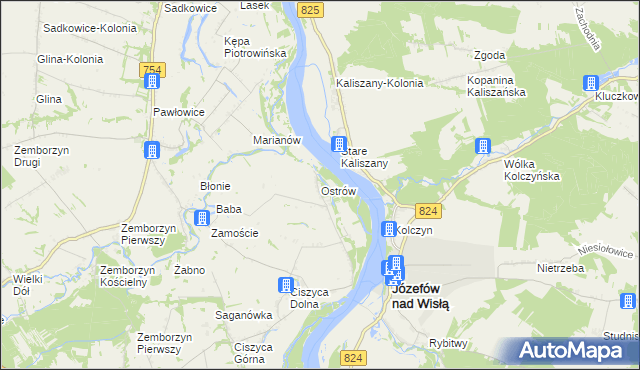 mapa Ostrów gmina Tarłów, Ostrów gmina Tarłów na mapie Targeo