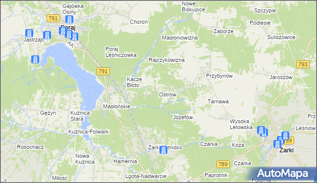 mapa Ostrów gmina Żarki, Ostrów gmina Żarki na mapie Targeo