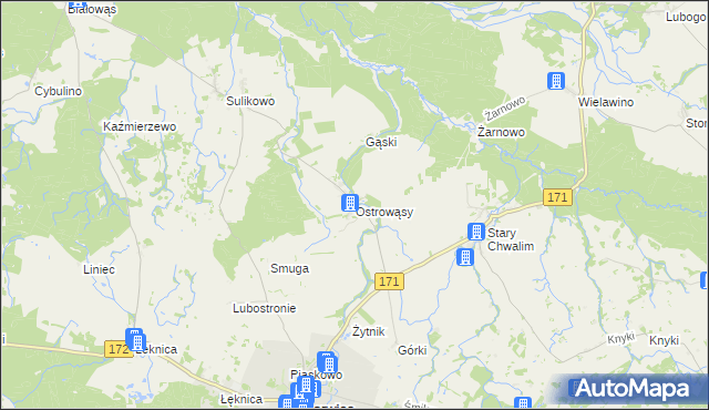 mapa Ostrowąsy gmina Barwice, Ostrowąsy gmina Barwice na mapie Targeo