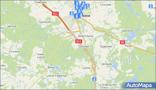 mapa Ostrówek gmina Bobolice, Ostrówek gmina Bobolice na mapie Targeo