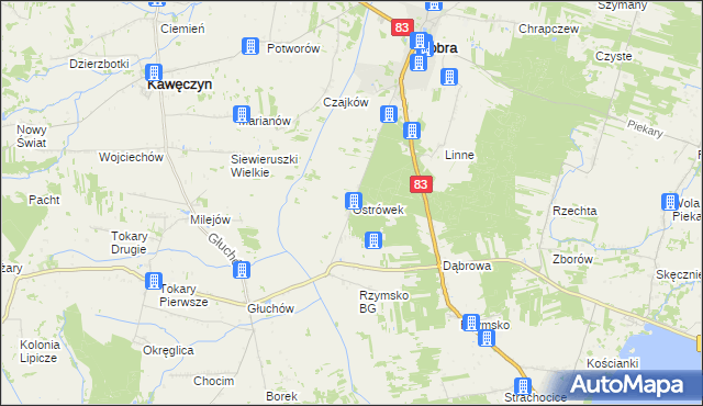 mapa Ostrówek gmina Dobra, Ostrówek gmina Dobra na mapie Targeo