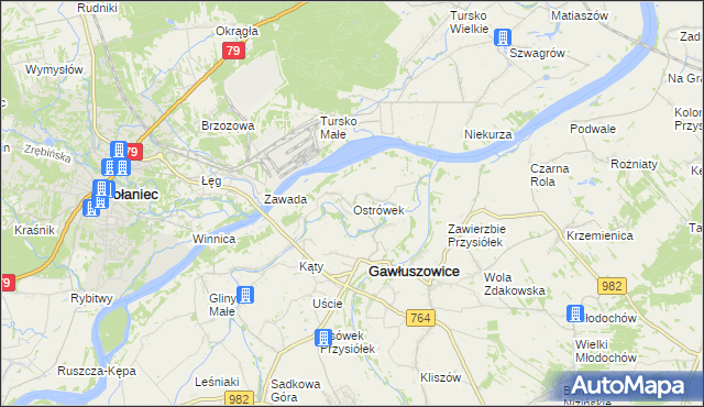 mapa Ostrówek gmina Gawłuszowice, Ostrówek gmina Gawłuszowice na mapie Targeo