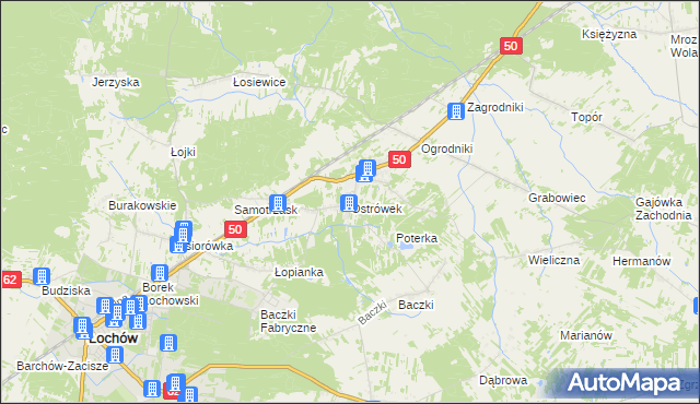 mapa Ostrówek gmina Łochów, Ostrówek gmina Łochów na mapie Targeo