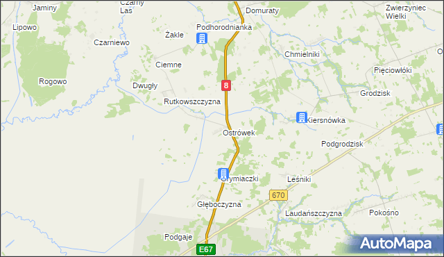 mapa Ostrówek gmina Suchowola, Ostrówek gmina Suchowola na mapie Targeo