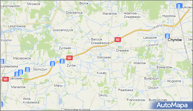 mapa Ostrowiec gmina Chynów, Ostrowiec gmina Chynów na mapie Targeo