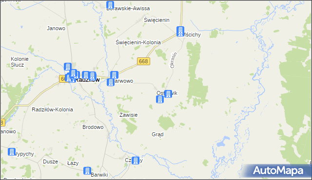 mapa Ostrowik gmina Radziłów, Ostrowik gmina Radziłów na mapie Targeo