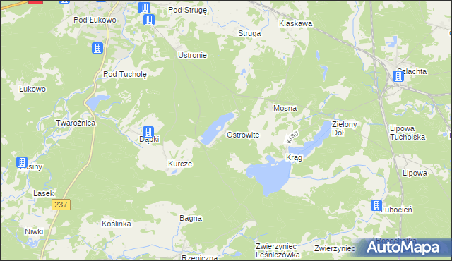 mapa Ostrowite gmina Czersk, Ostrowite gmina Czersk na mapie Targeo