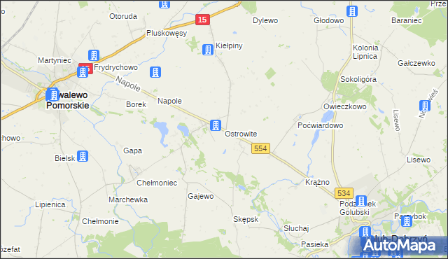 mapa Ostrowite gmina Golub-Dobrzyń, Ostrowite gmina Golub-Dobrzyń na mapie Targeo