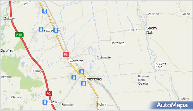 mapa Ostrowite gmina Pszczółki, Ostrowite gmina Pszczółki na mapie Targeo