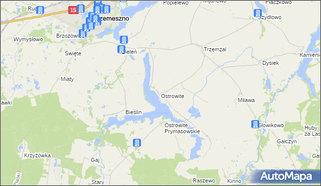 mapa Ostrowite gmina Trzemeszno, Ostrowite gmina Trzemeszno na mapie Targeo