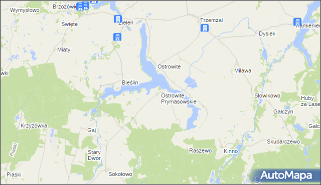 mapa Ostrowite Prymasowskie, Ostrowite Prymasowskie na mapie Targeo