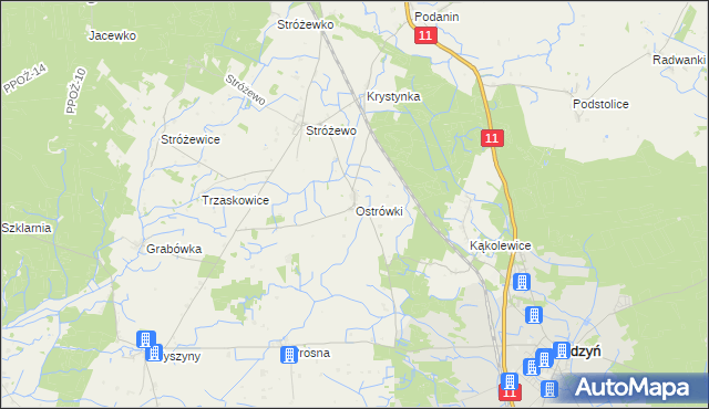 mapa Ostrówki gmina Budzyń, Ostrówki gmina Budzyń na mapie Targeo