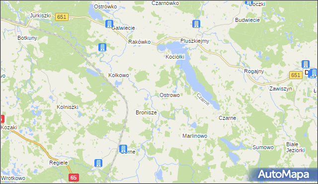 mapa Ostrowo gmina Dubeninki, Ostrowo gmina Dubeninki na mapie Targeo