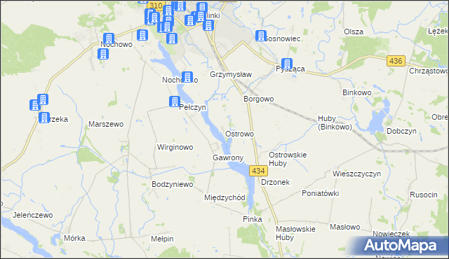 mapa Ostrowo gmina Śrem, Ostrowo gmina Śrem na mapie Targeo