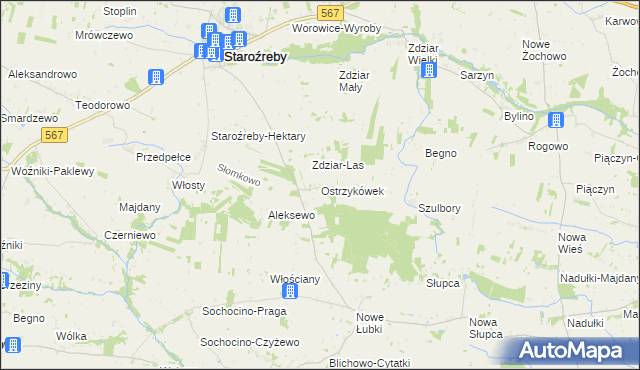 mapa Ostrzykówek, Ostrzykówek na mapie Targeo