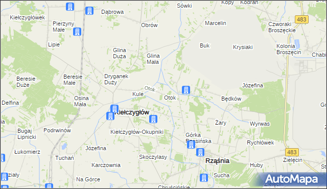 mapa Otok gmina Kiełczygłów, Otok gmina Kiełczygłów na mapie Targeo