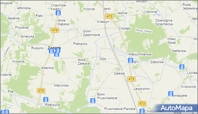 mapa Otok gmina Zadzim, Otok gmina Zadzim na mapie Targeo