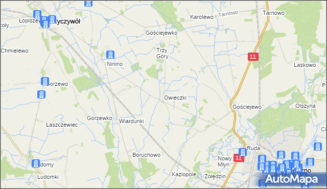 mapa Owieczki gmina Rogoźno, Owieczki gmina Rogoźno na mapie Targeo