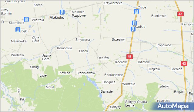 mapa Ożarów gmina Mokrsko, Ożarów gmina Mokrsko na mapie Targeo