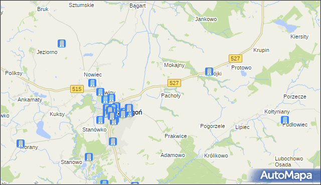 mapa Pachoły gmina Dzierzgoń, Pachoły gmina Dzierzgoń na mapie Targeo