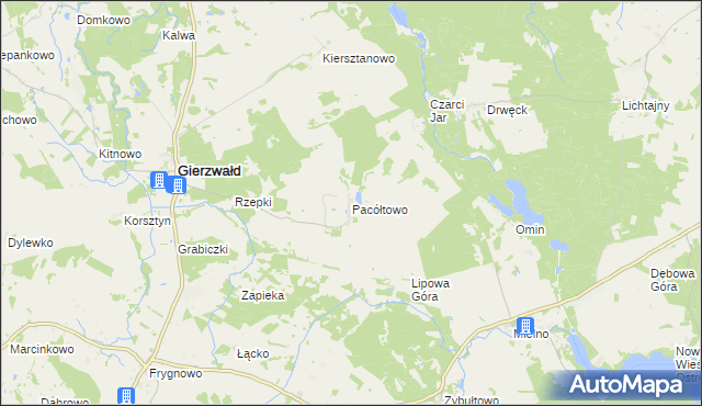 mapa Pacółtowo gmina Grunwald, Pacółtowo gmina Grunwald na mapie Targeo