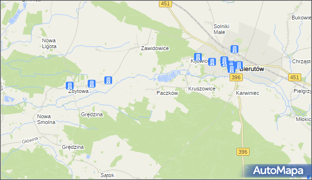 mapa Paczków gmina Bierutów, Paczków gmina Bierutów na mapie Targeo