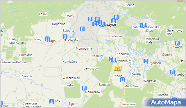 mapa Pakuły gmina Radoszyce, Pakuły gmina Radoszyce na mapie Targeo