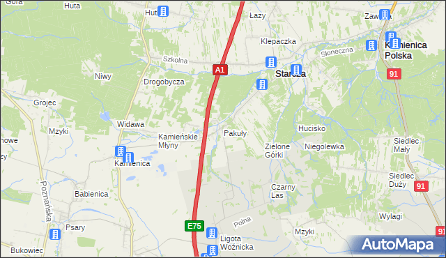 mapa Pakuły gmina Woźniki, Pakuły gmina Woźniki na mapie Targeo