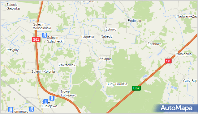 mapa Pałapus gmina Ostrów Mazowiecka, Pałapus gmina Ostrów Mazowiecka na mapie Targeo