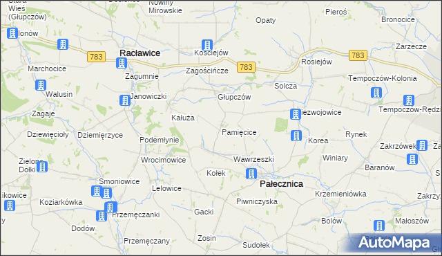 mapa Pamięcice, Pamięcice na mapie Targeo