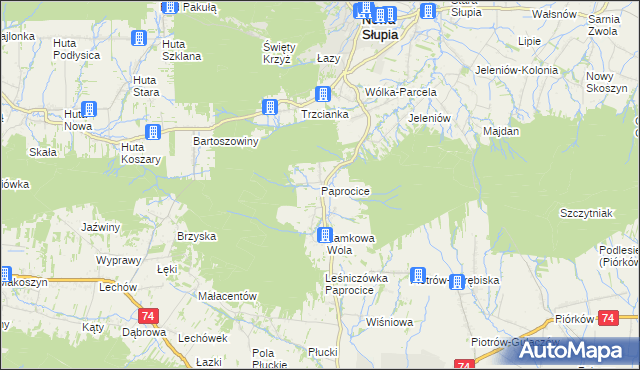 mapa Paprocice, Paprocice na mapie Targeo