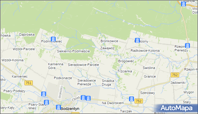 mapa Parcele gmina Bodzentyn, Parcele gmina Bodzentyn na mapie Targeo