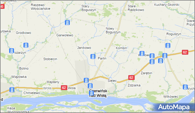 mapa Parlin gmina Czerwińsk nad Wisłą, Parlin gmina Czerwińsk nad Wisłą na mapie Targeo