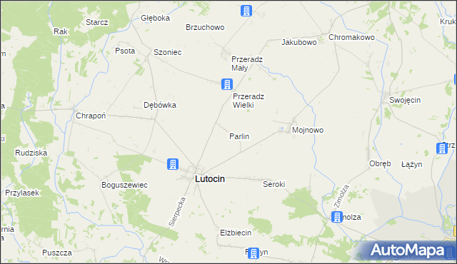 mapa Parlin gmina Lutocin, Parlin gmina Lutocin na mapie Targeo