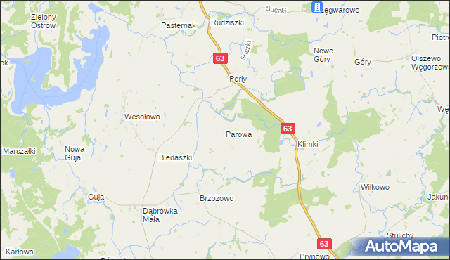 mapa Parowa gmina Węgorzewo, Parowa gmina Węgorzewo na mapie Targeo